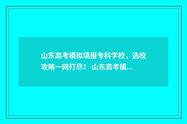 山东高考模拟填报专科学校，选校攻略一网打尽！ 山东高考模拟填报系统