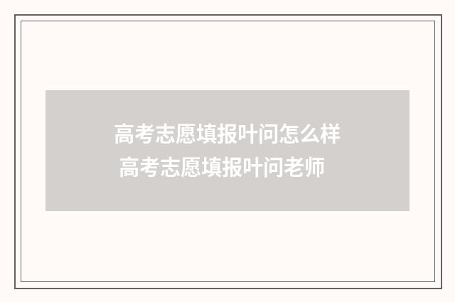 高考志愿填报叶问怎么样 高考志愿填报叶问老师