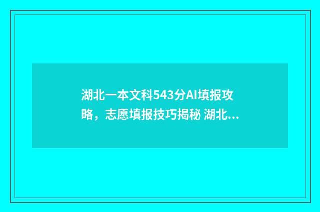 湖北一本文科543分AI填报攻略，志愿填报技巧揭秘 湖北一本文科投档分数线2024年