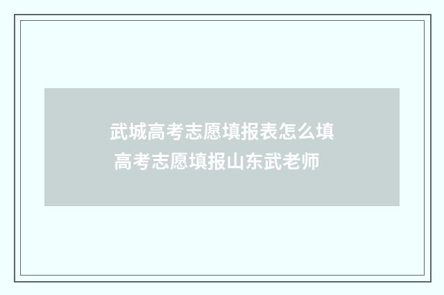 武城高考志愿填报表怎么填 高考志愿填报山东武老师
