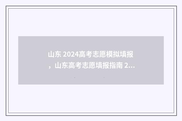山东 2024高考志愿模拟填报，山东高考志愿填报指南 2024 山东2024高考志愿模拟填报