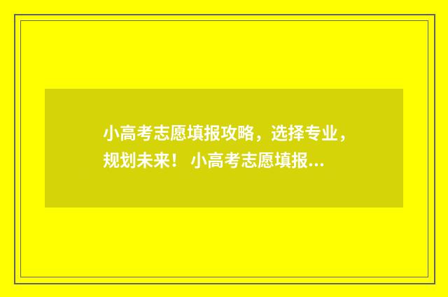 小高考志愿填报攻略，选择专业，规划未来！ 小高考志愿填报流程
