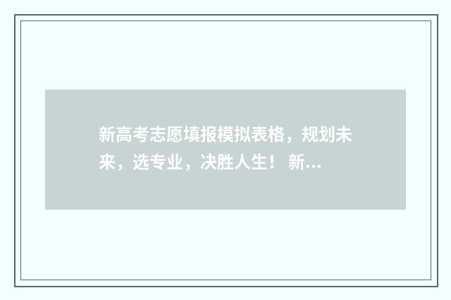 新高考志愿填报模拟表格，规划未来，选专业，决胜人生！ 新高考网志愿填报系统