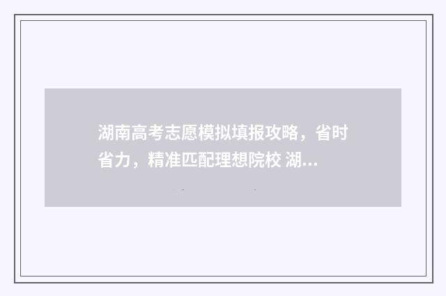 湖南高考志愿模拟填报攻略，省时省力，精准匹配理想院校 湖南高考志愿模拟填报系统官网