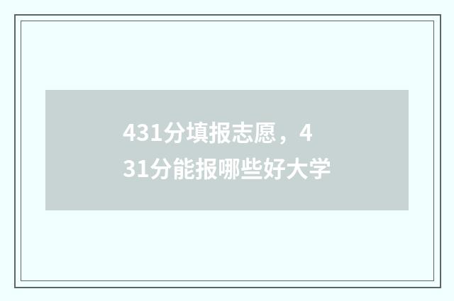 431分填报志愿，431分能报哪些好大学