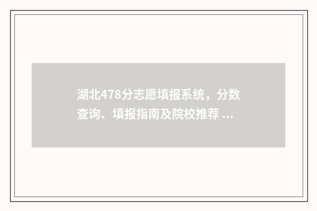 湖北478分志愿填报系统，分数查询、填报指南及院校推荐 湖北480分