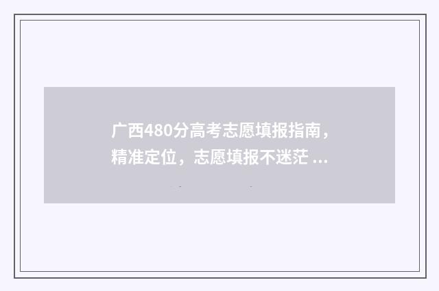 广西480分高考志愿填报指南，精准定位，志愿填报不迷茫 广西高考450