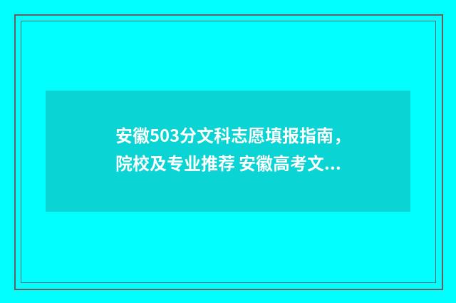 安徽503分文科志愿填报指南，院校及专业推荐 安徽高考文科503分能上什么学校