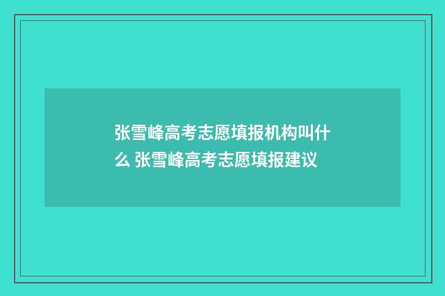 张雪峰高考志愿填报机构叫什么 张雪峰高考志愿填报建议
