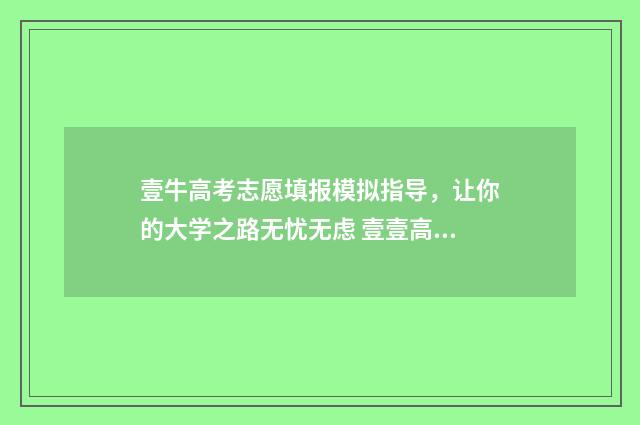 壹牛高考志愿填报模拟指导，让你的大学之路无忧无虑 壹壹高考网