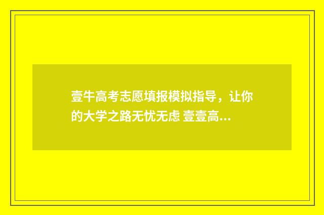 壹牛高考志愿填报模拟指导，让你的大学之路无忧无虑 壹壹高考网