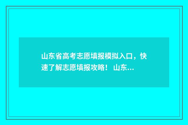 山东省高考志愿填报模拟入口，快速了解志愿填报攻略！ 山东省春季高考报名入口官网