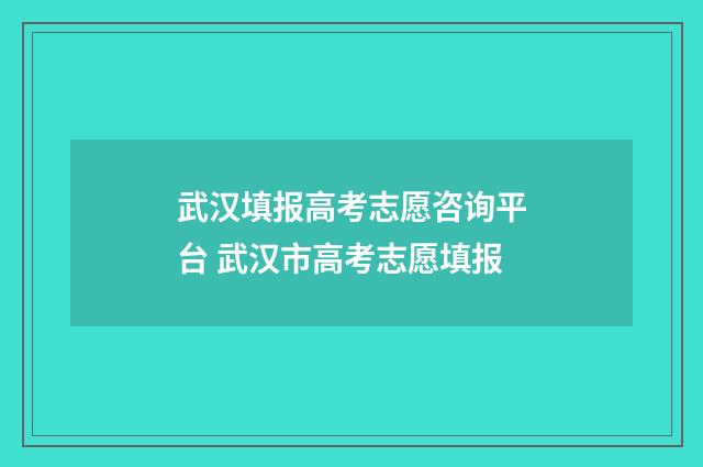 武汉填报高考志愿咨询平台 武汉市高考志愿填报