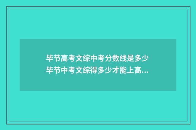 毕节高考文综中考分数线是多少 毕节中考文综得多少才能上高中