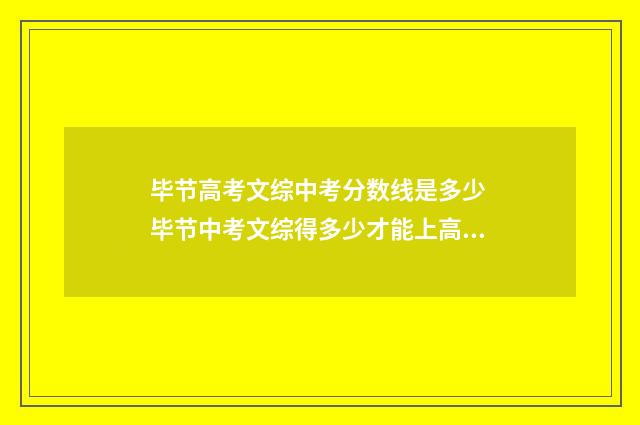 毕节高考文综中考分数线是多少 毕节中考文综得多少才能上高中