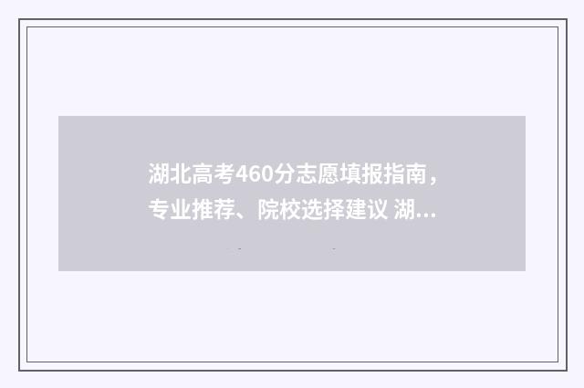 湖北高考460分志愿填报指南，专业推荐、院校选择建议 湖北高考460分左右能上哪些大学