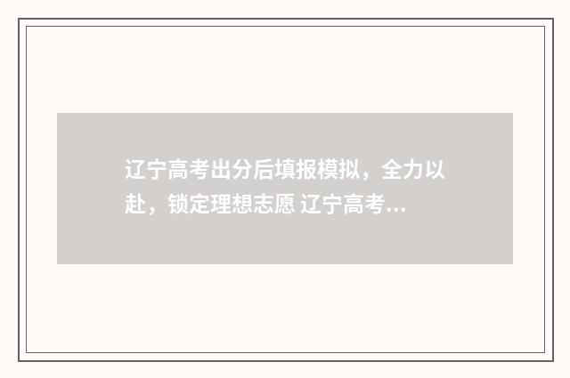 辽宁高考出分后填报模拟，全力以赴，锁定理想志愿 辽宁高考出分后报的高校专项和普通批哪个先录取
