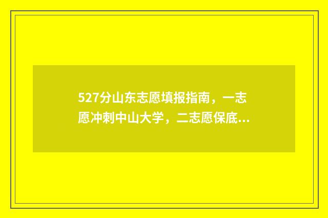 527分山东志愿填报指南，一志愿冲刺中山大学，二志愿保底山东大学 山东志愿填多少