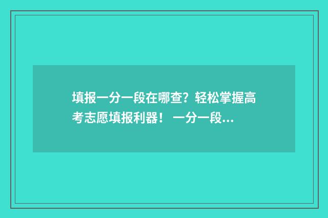 填报一分一段在哪查？轻松掌握高考志愿填报利器！ 一分一段表考生人数是什么意思