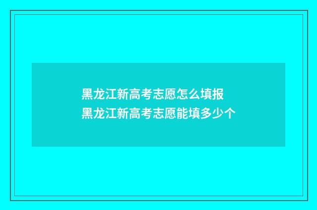 黑龙江新高考志愿怎么填报 黑龙江新高考志愿能填多少个