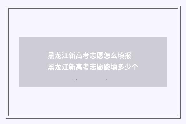 黑龙江新高考志愿怎么填报 黑龙江新高考志愿能填多少个