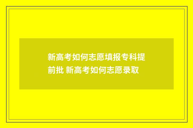 新高考如何志愿填报专科提前批 新高考如何志愿录取