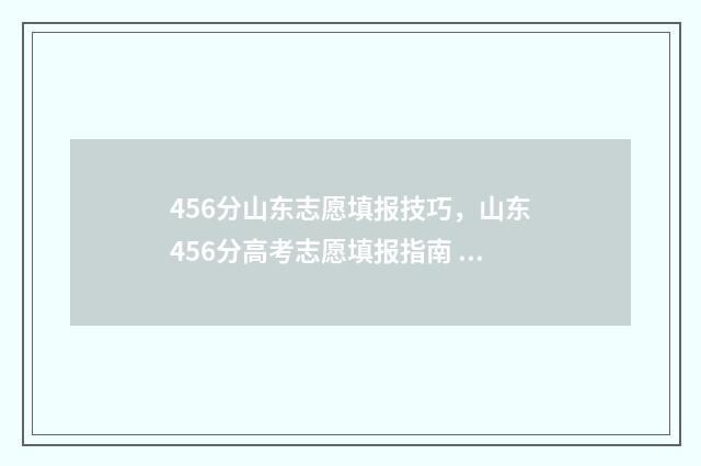 456分山东志愿填报技巧，山东456分高考志愿填报指南 山东报志愿录取