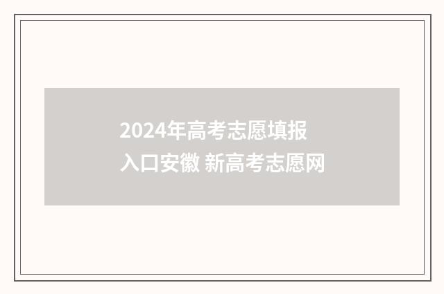 2024年高考志愿填报入口安徽 新高考志愿网