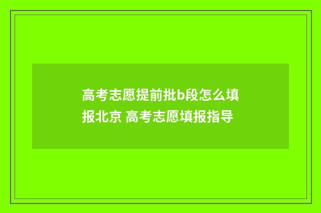 高考志愿提前批b段怎么填报北京 高考志愿填报指导