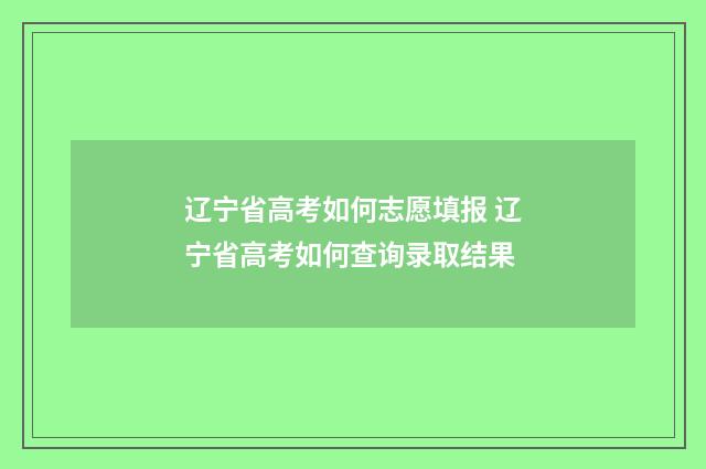 辽宁省高考如何志愿填报 辽宁省高考如何查询录取结果