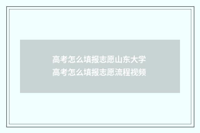 高考怎么填报志愿山东大学 高考怎么填报志愿流程视频