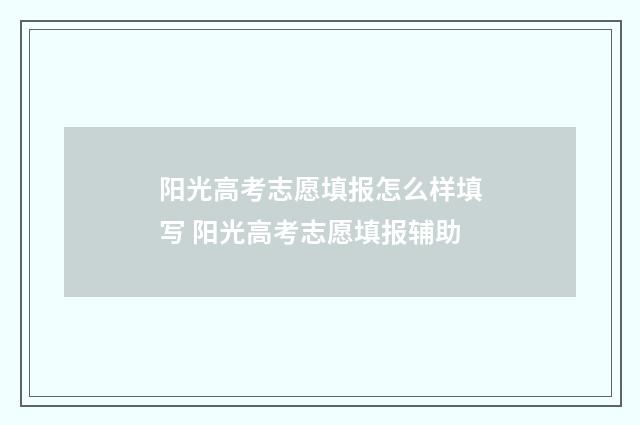 阳光高考志愿填报怎么样填写 阳光高考志愿填报辅助