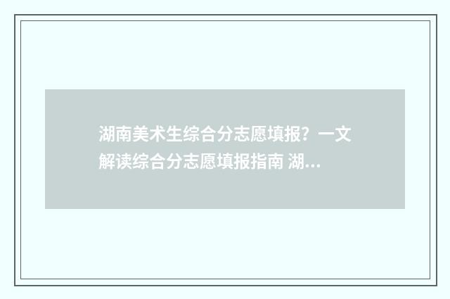 湖南美术生综合分志愿填报？一文解读综合分志愿填报指南 湖南美术生综合分排名表