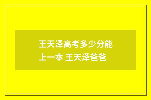 王天泽高考多少分能上一本 王天泽爸爸