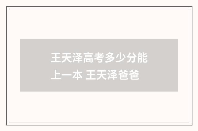 王天泽高考多少分能上一本 王天泽爸爸