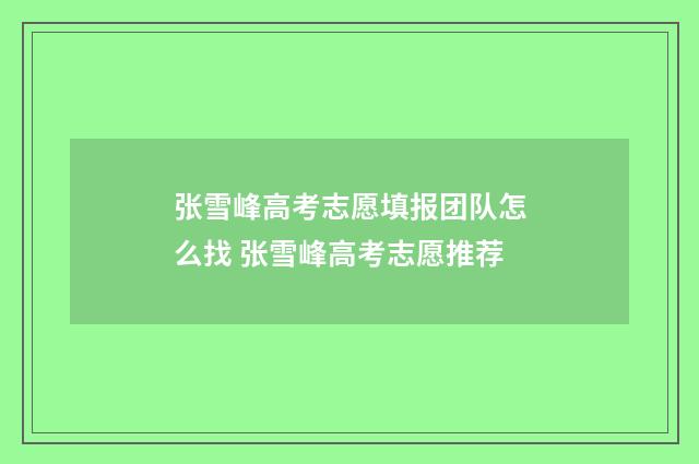 张雪峰高考志愿填报团队怎么找 张雪峰高考志愿推荐