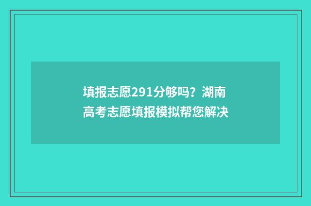 填报志愿291分够吗？湖南高考志愿填报模拟帮您解决