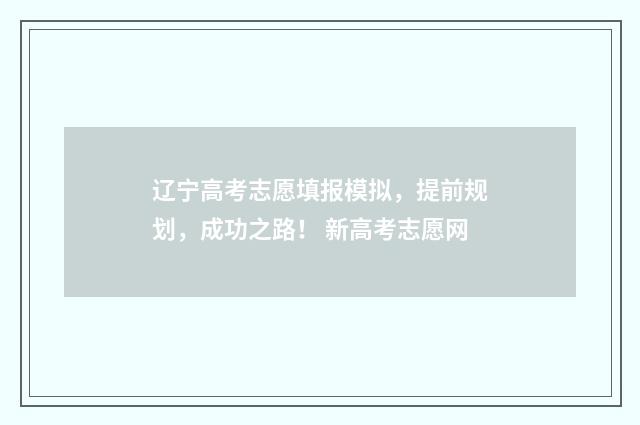 辽宁高考志愿填报模拟，提前规划，成功之路！ 新高考志愿网