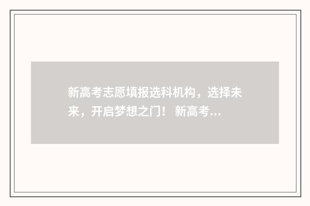 新高考志愿填报选科机构，选择未来，开启梦想之门！ 新高考怎样填报志愿