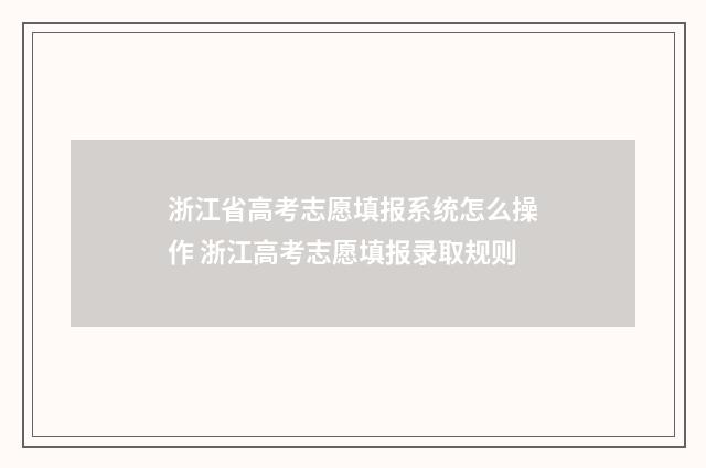 浙江省高考志愿填报系统怎么操作 浙江高考志愿填报录取规则