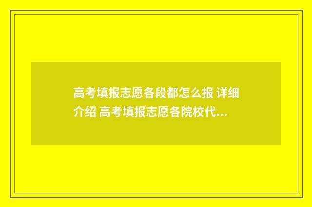 高考填报志愿各段都怎么报 详细介绍 高考填报志愿各院校代码