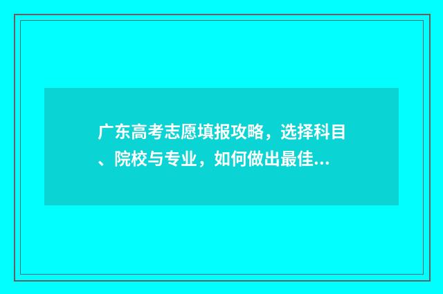 广东高考志愿填报攻略，选择科目、院校与专业，如何做出最佳决策？ 广东高考志愿填报辅助系统