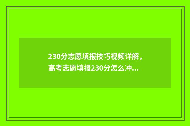 230分志愿填报技巧视频详解，高考志愿填报230分怎么冲高分大学