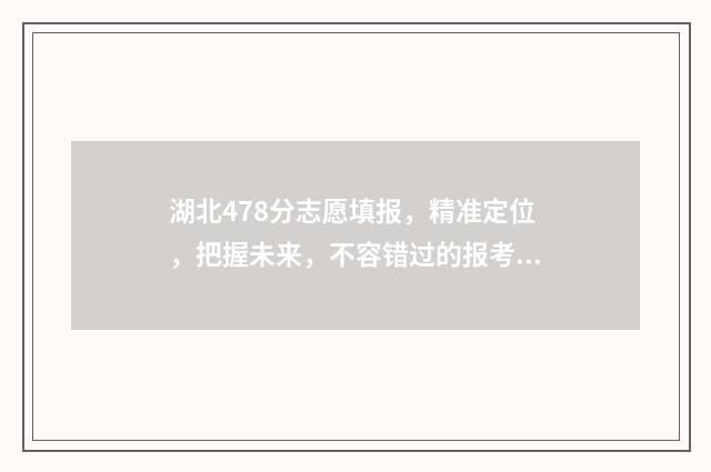 湖北478分志愿填报，精准定位，把握未来，不容错过的报考指南 高考湖北484分可以上什么大学