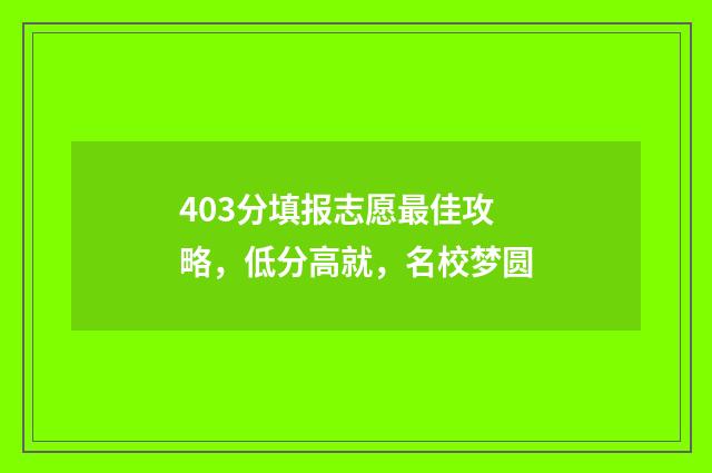 403分填报志愿最佳攻略，低分高就，名校梦圆
