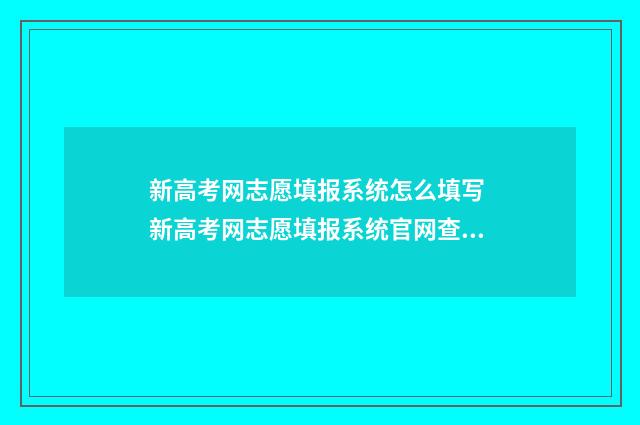 新高考网志愿填报系统怎么填写 新高考网志愿填报系统官网查询