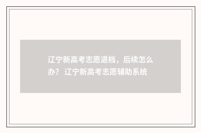 辽宁新高考志愿退档，后续怎么办？ 辽宁新高考志愿辅助系统