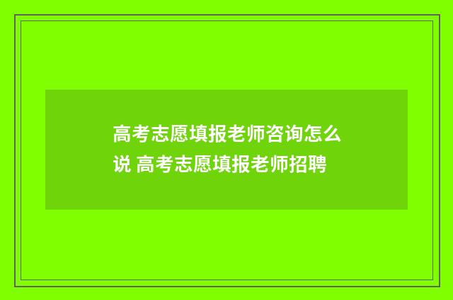 高考志愿填报老师咨询怎么说 高考志愿填报老师招聘