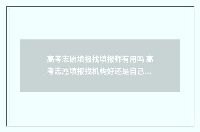 高考志愿填报找填报师有用吗 高考志愿填报找机构好还是自己填报好