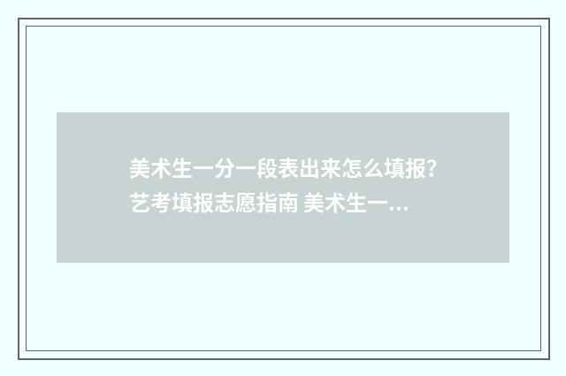 美术生一分一段表出来怎么填报？艺考填报志愿指南 美术生一分一段表2024河南